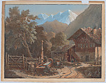 Alpine Scene, Henri Boug d'Orschwiller  French, Hand colored lithograph