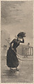 Woman Walking in the Wind Holding an Umbrella, Henri Boutet French, Etching