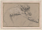 Male Nude, Study for Samson and Delilah, Jacques Francois Amand French, Black and white chalk on brown paper