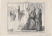 Et dire qu'on nous interdit d'entrer..., from Les Boursicotières, published in Le Charivari, October 2, 1856, Honoré Daumier  French, Lithograph; second state of two (Delteil)