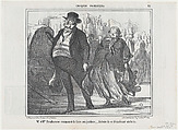 Mr. et Mme. Prudhomme revenant de la foire..., from Croquis Parisiens, published in Le Charivari, April 18, 1857, Honoré Daumier  French, Lithograph; second state of two (Daumier)