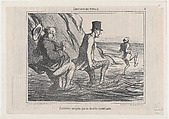 Parisiens surpris par la marée montante, from Émotions de Voyage, published in Le Charivari, October 8, 1857, Honoré Daumier  French, Lithograph on newsprint; second state (Delteil)
