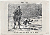 Si le chassuer a froid aux mains..... le lièvre n'a pas froid aux pieds..., from Émotions de Chasse, published in Le Charivari, November 12, 1858, Honoré Daumier  French, Lithograph on newsprint; second state of two (Delteil)