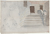 A Staircase in Seville, Eugène Delacroix (French, Charenton-Saint-Maurice 1798–1863 Paris), Watercolor over graphite