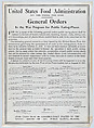 United States Food Administration, General Orders, United States Food Administration American, Commercial lithograph