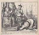 Tchinn-Tchinn..., tu m'apportes une bonne nouvelle! .... je t'accorde l'insigne honeur de honneur de baiser l'auguste poussière de mes augustes souliers!...., from En Chine, published in Le Charivari, December 7, 1859, Honoré Daumier  French, Lithograph on newsprint; second state of three (Delteil)