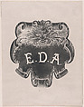 Counterproof of an impression from a name plate for Edward D. Adams, Alphonse Legros  French and British, Wood engraving