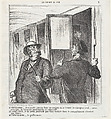 Mr. Prudhomme: I shall never get into a compartment alone with a single traveler... principles of personal safety are contrary to that, from 'On the train,' published in Le Charivari, August 18, 1864, Honoré Daumier  French, Lithograph on newsprint; second state of two (Delteil)