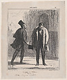 Entering and leaving the exhibition: Studies from life, from 'News of the day,' published in "Le Charivari", Honoré Daumier  French, Lithograph and pen and brown ink on newsprint; third state of three, proof (Delteil)