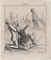 Coachman, for the hand of our daughter!..., from 'News of the day,' published in "Le Charivari", Honoré Daumier  French, Lithograph and pen and brown ink on newsprint; second state of four, proof (Delteil)