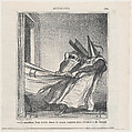 The cloak remains in their hands, like in the story of Joseph, from 'News of the day,' published in Le Charivari, October 14, 1869, Honoré Daumier  French, Lithograph on newsprint; second state of two (Delteil)