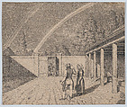 A couple conversing in a stable yard, with a double rainbow overhead, from 'Linear Perspective, Applied to the Art of Painting', Christoffer Wilhelm Eckersberg Danish, Etching
