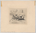 Three dogs playing at center, with a cat and a dog watching in the background, Lorenz Frølich  Danish, Etching
