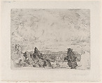 Landscape with trees in the foreground and a house in the hills in the background, Erik Werenskiold  Norwegian, Etching