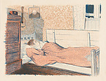 Evening, a bedroom interior with child asleep in bed, from "The Swedish Fine Art Print Society Portfolio" (Föreningen för Grafisk Konst), Roland Svensson Swedish, Color lithograph