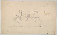 Design for Phaeton, no. 338, Brewster &amp; Co. (American, New York), Pen and black ink, watercolor and gouache with graphite verso
