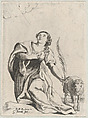 Saint Agnes, holding a palm leaf and a tethered lamb, Willem Panneels  Flemish, Etching; second state of two (Hollstein)