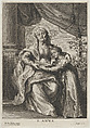 The education of the Virgin, with Saint Anne seated on a bench looking upwards and putting her arm around the Virgin, Cornelis van Caukercken Flemish, Etching and engraving; third state of three (Hollstein)