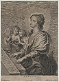 Saint Cecilia playing the organ with two putti at left, Adriaen Lommelin Flemish, Engraving; first state of two