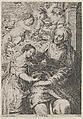 The education of the Virgin, with Saint Anne and the Virgin Mary reading with two putti overhead and Saint Joachim behind them at left, Anonymous, Etching and engraving; reverse copy