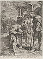 The miracle of Saint Just, who stands at center holding his decapitated head in his hands with two onlookers, Jan (Hans) Witdoeck  Flemish, Engraving; second state of two