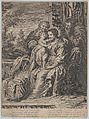 The Virgin and Child with Saint Anne and Joseph, Anonymous, Engraving; reverse copy