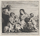 The Holy Family and Saint John the Baptist playing with a lamb, an angel at right, Willem Panneels  Flemish, Engraving; second state of two
