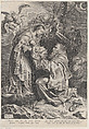 The Vision of Saint Francis, kneeling at right, receiving the Christ child from the Virgin Mary, Michel Lasne  French, Etching and engraving; first state of two
