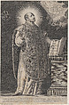 Saint Ignatius Loyola, standing and holding an open book, Anonymous, Engraving; copy