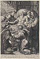 The Death of Saint Anthony, surrounded by saints on his deathbed, Peeter Clouwet Flemish, Engraving; first state of four (Hollstein)