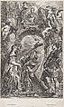 Saint Gregory and other saints in front of a gateway with a portrait of the Virgin, cherubs overhead, Rombout Eynhoudts  Dutch, Etching