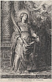 Saint Catherine holding palm leaves and a sword, two putti overhead holding a laurel, Schelte Adams à Bolswert  Dutch, Etching and engraving; first state of two
