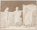Alexander the Great presenting Campaspe to Apelles, Jean Auguste Dominique Ingres  French, Graphite, brush and brown wash; squared in graphite