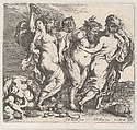 The drunken Silenus, accompanied by nymphs and satyrs, Willem Panneels  Flemish, Etching; second state of two