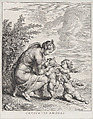 Venus nursing three Cupids in a landscape, Cornelis Galle II  Flemish, Engraving