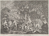 The Feast of Venus, with groups of satyrs, nymphs, and putti dancing around a statue of Venus, Anton Joseph von Prenner Austrian, Etching