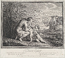 Venus nursing three Cupids in a landscape, Louis Surugue French, Engraving