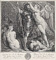 Hero crowned by Victory, who places a laurel wreath on his head, Venus and Cupid at left, Envy at left in the background, Silenus on the ground, under the hero's foot, Pieter Tanjé  Dutch, Engraving