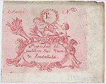 Ornament plaque with angels on top holding a wreath, Anonymous, Mexican, Engraving printed in red