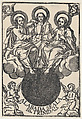 The Holy Trinity sitting on clouds surrounded by angels, Anonymous, Mexican, Woodcut (re-strike)