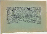 A man running towards a train that is engulfed in flames, Alberto Beltrán Mexican, Lithograph on green paper