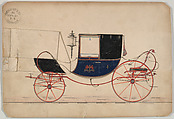 Design for Dress Chariot (unnumbered), Brewster & Co. (American, New York), Pen and black ink, watercolor an gouache with gum arabic and silver metalic ink