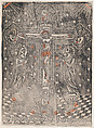 Christ on the cross flanked by the Virgin, Saint Brigit and Saint Elisabeth, Anonymous, Italian, 16th century ? Italian, Woodcut with areas of red colouring