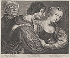 The procuress: an old woman, a soldier, and a woman, Renier Persyn Dutch, Engraving; second state of two