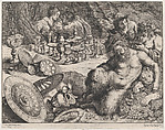 Bacchus and drunken Silenus, Frans van den Wyngaerde  Flemish, Etching and engraving