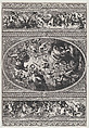 The apotheosis of James I in an oval at center, friezes with putti and garlands on either side, Simon Gribelin II  French, Engraving