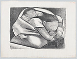 Rest and Work; a woman making a tortilla with a child on her back, Jean Charlot  French, Lithograph on stone