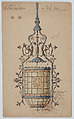 Wrought Iron Hall Lantern Design, J. B. B. Frost (American, 19th century), Pen and ink and watercolor, gilt highlights