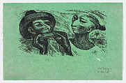 A harmonica player and a woman, from "El Sombrerón", Alfredo Zalce  Mexican, Linocut on green paper