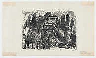 A puppeteer and his puppets, from "El Sombrerón", Alfredo Zalce Mexican, Linocut